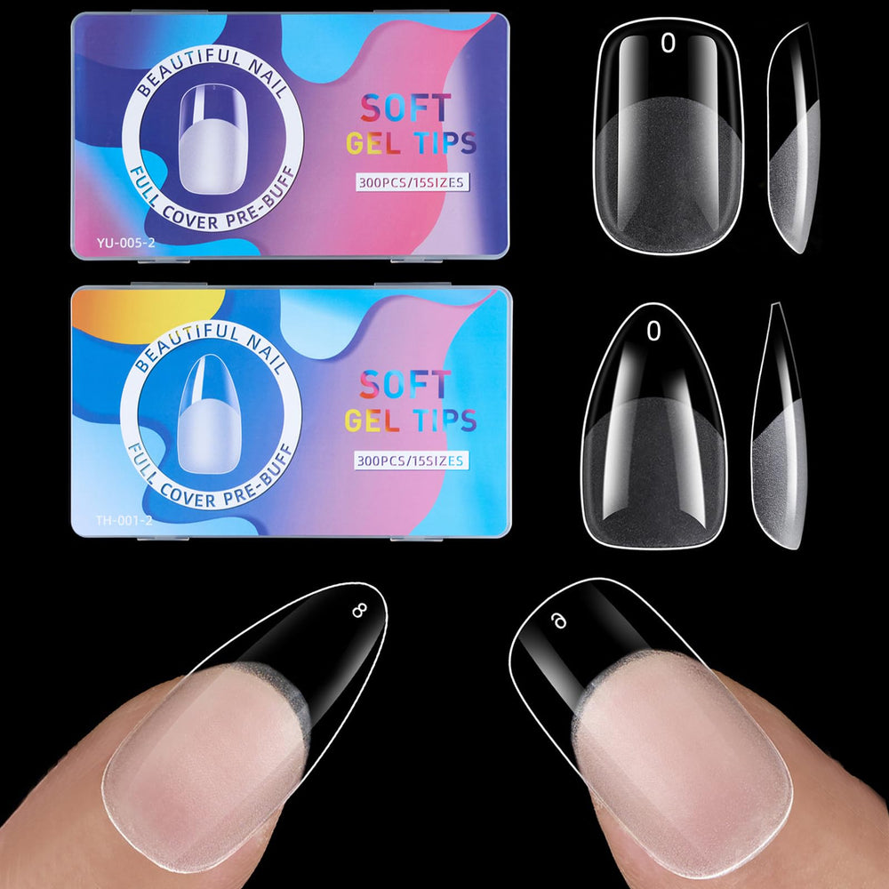 BlueZOO gel almond and squoval nail tips for easy DIY extensions.
