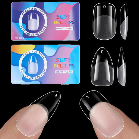 BlueZOO gel almond and squoval nail tips for easy DIY extensions.