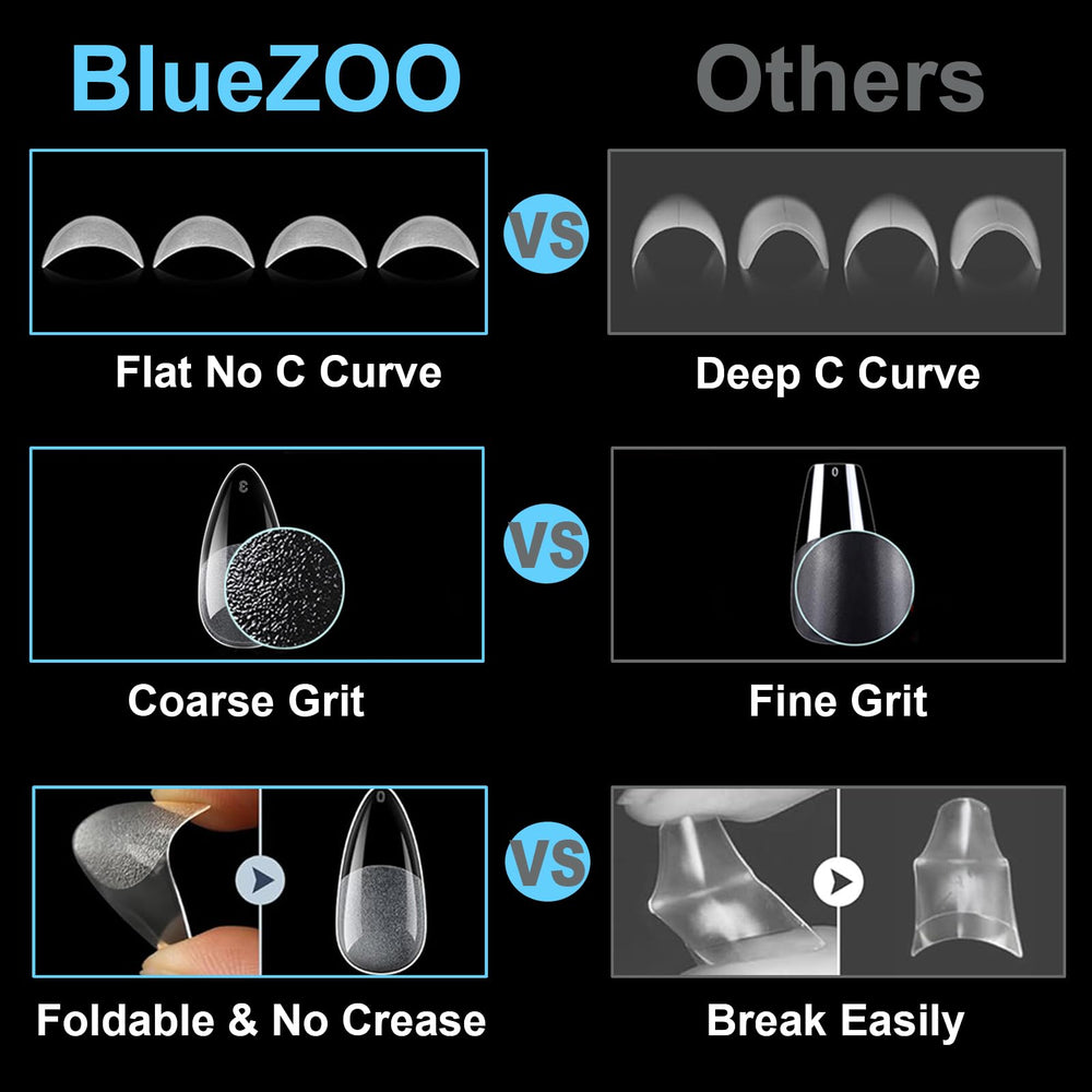 BlueZOO tips with thickened front edge for durable extensions.
