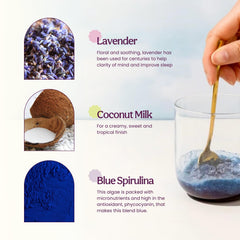 Prepared blue lavender latte on table