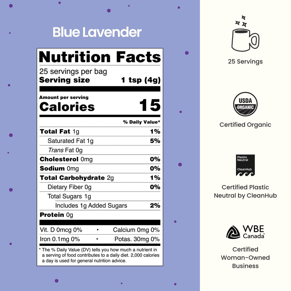 Blume Latte tub of blue lavender powder