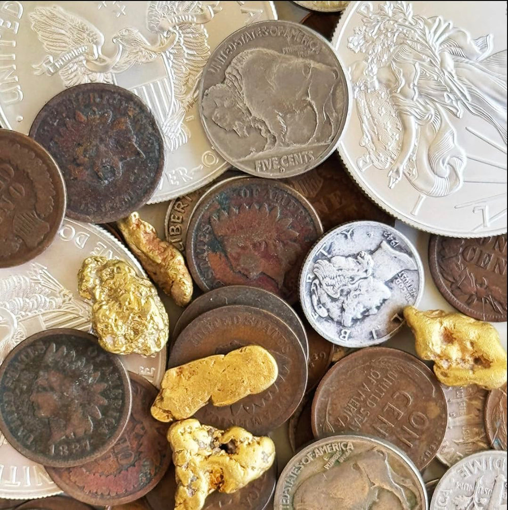 Prospector panning Bobby Nugget Paydirt for gold
