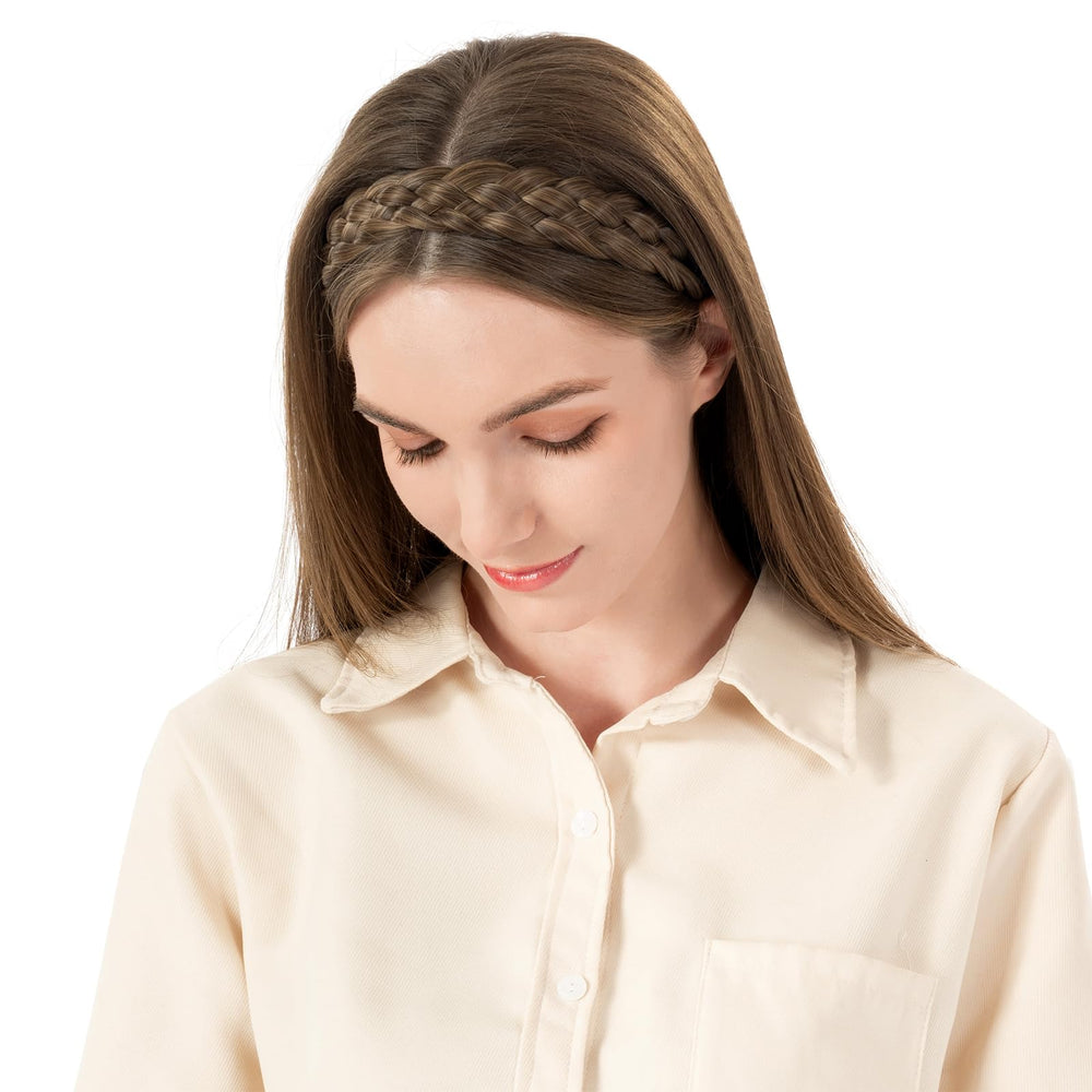 BOBIYA Sunset Brown headband textured weave complements multiple hair colors.