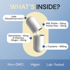 Body C.E.O. After Drinking Aid label close-up emphasizes a filler-free vegan formula.