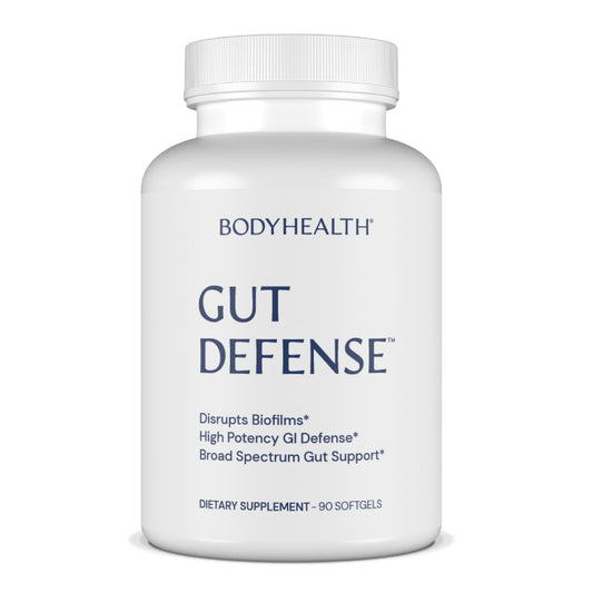 BodyHealth Gut Defense bottle featuring PerfectAmino label