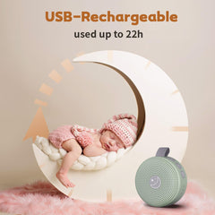 BodyHush mini sound machine rechargeable battery in use for all-day portability.