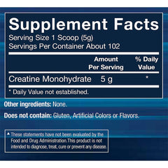BODYTECH Creatine powder back panel with nutrition facts