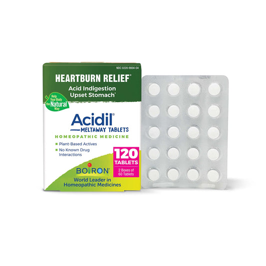 Boiron Acidil box sealed blister for on-the-go heartburn relief