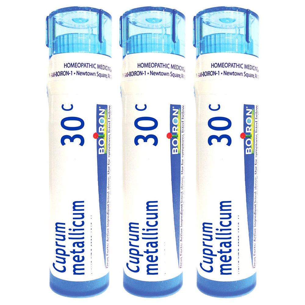 Boiron Cuprum Metallicum 30C homeopathic medicine box and tubes