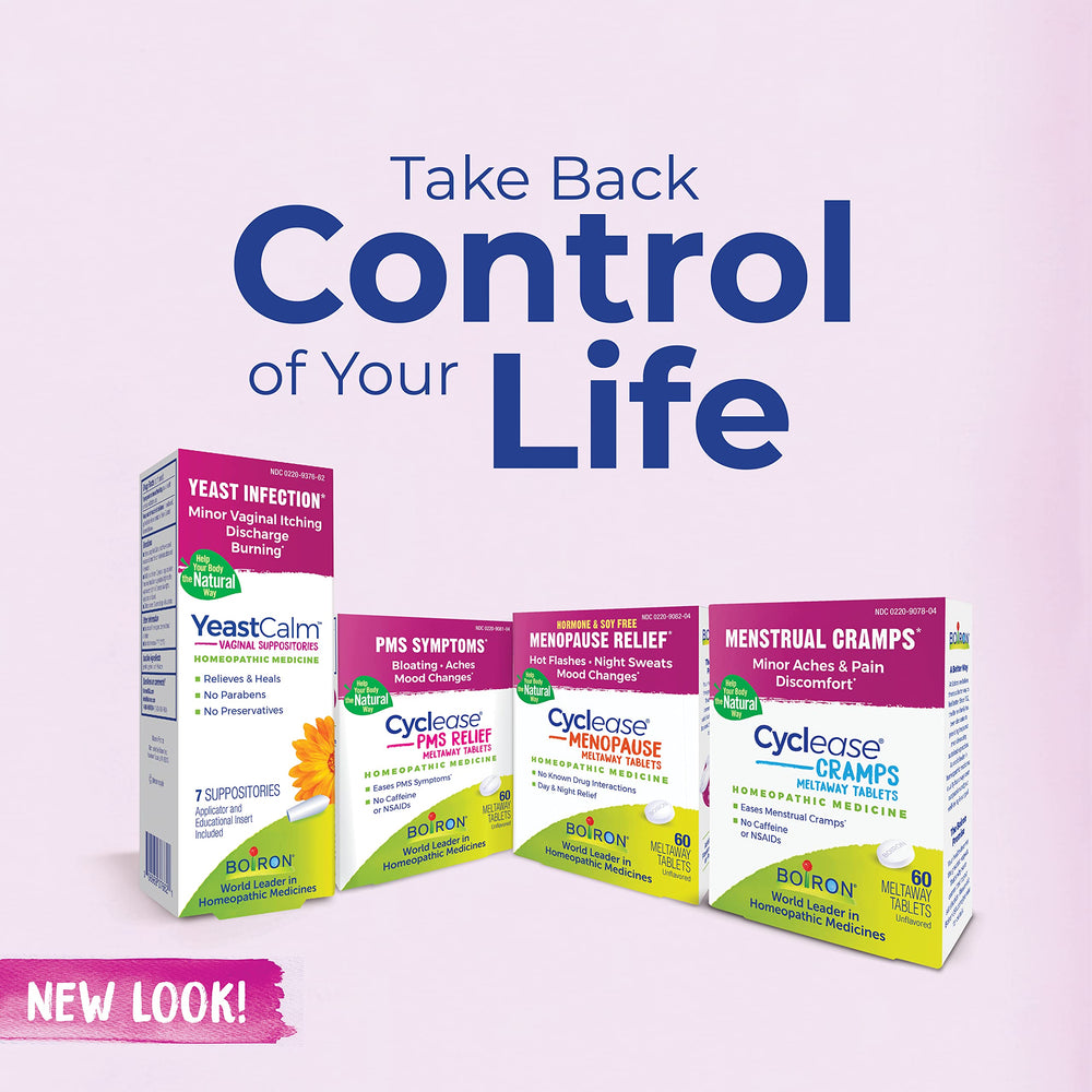 Boiron Cyclease is soy-free and hormone-free for natural symptom support.