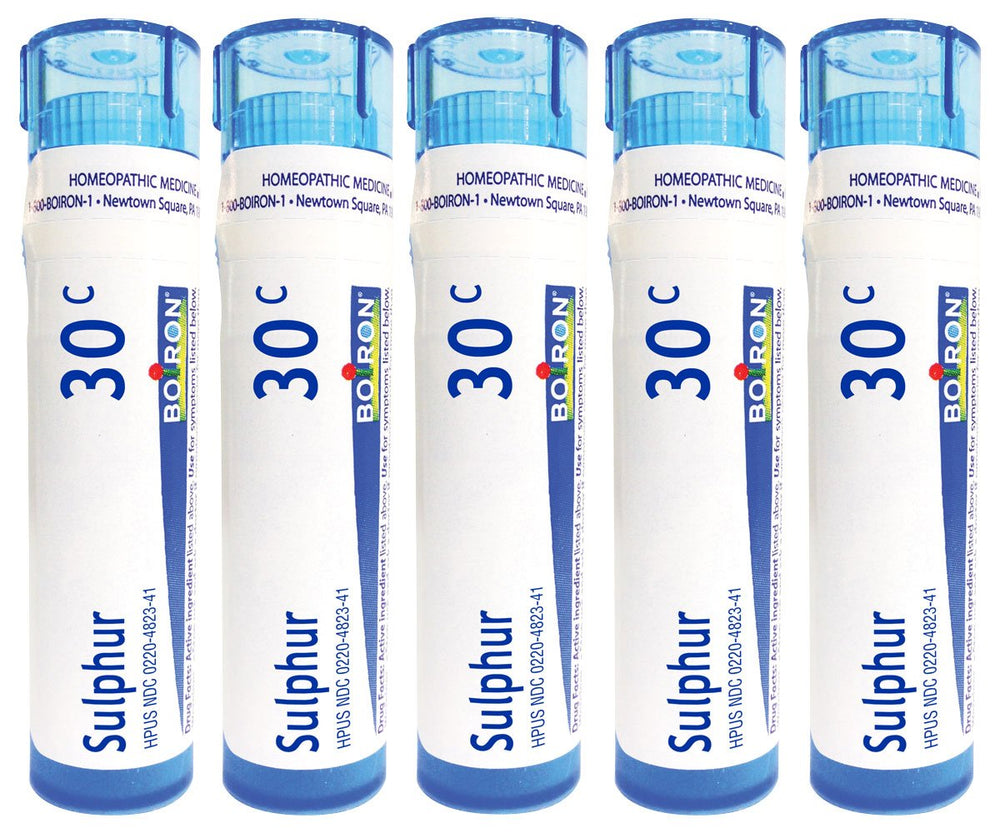 Boiron Sulphur 30C 5x80 pellet tubes - front view