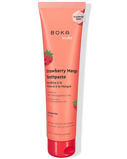 Boka fluoride-free nano-hydroxyapatite toothpaste Strawberry Mango flavor 4 oz 1-pack, US manufactured