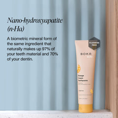 Nano hydroxyapatite (n-Ha) toothpaste with orange cream flavor close-up