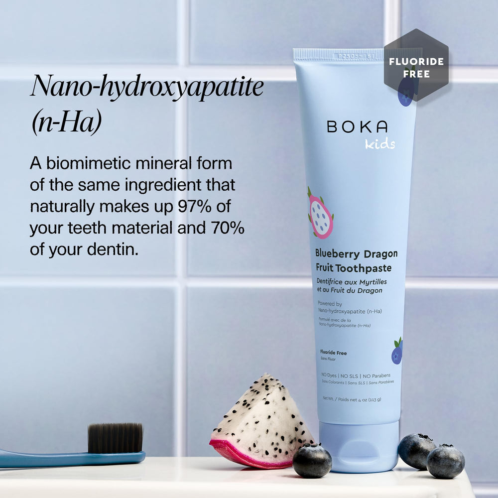 Safety label showing fluoride-free, sulfate-free, paraben-free, no artificial flavors or colors