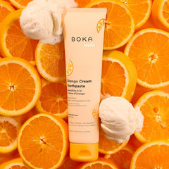 Boka Orange Cream 3-pack packaging showing fluoride-free claim