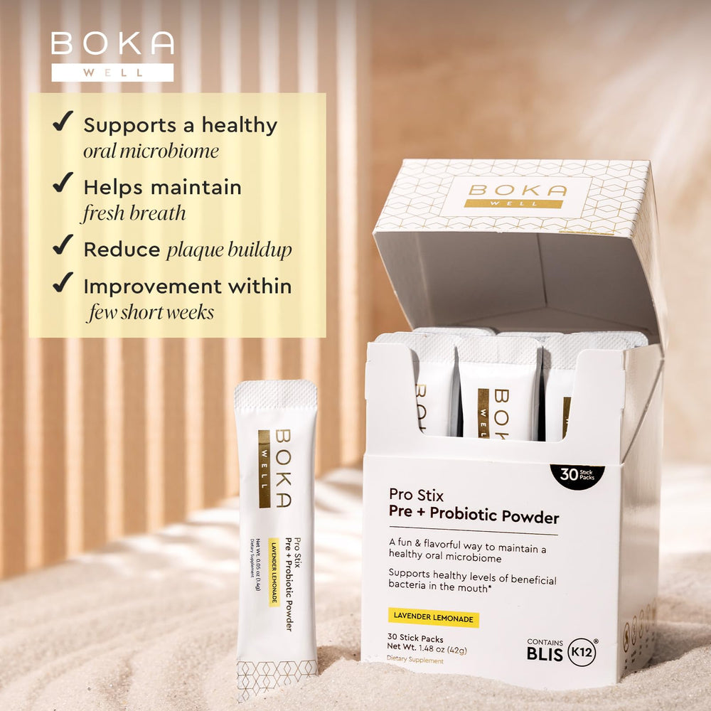 Close-up of BLIS K12 label on Boka Pro Stix packaging