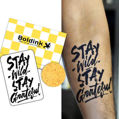 Boldink Stay Wild Script tattoo box for daily wear.