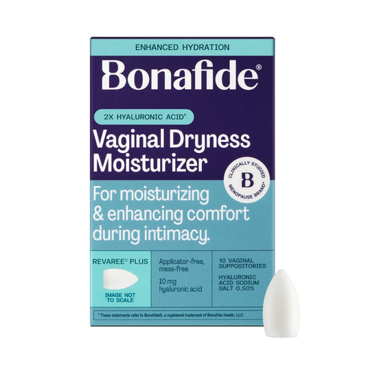 Bonafide Revaree Plus packaging closeup highlighting discreet inserts for daily hydration