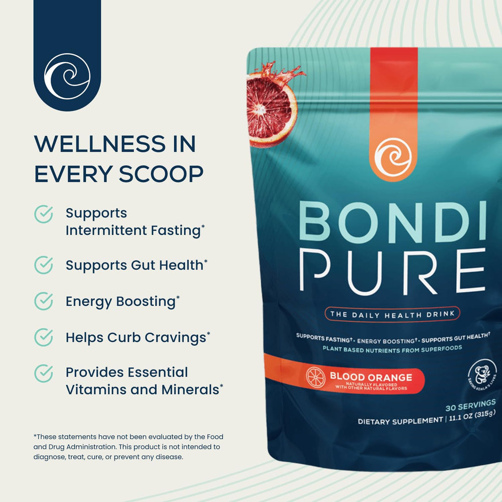 Bondi Pure bottle with glass showing Blood Orange flavor
