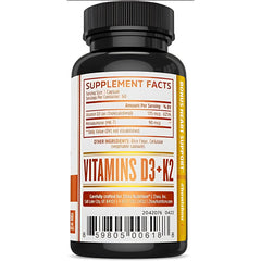Vitamin D3 and K2 aiding calcium absorption for bone health