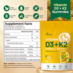 Graphic illustrating bone, immune, and heart health benefits of D3 + K2