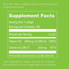 Supports bone mineralization and heart health with D3 and K2 MK-7