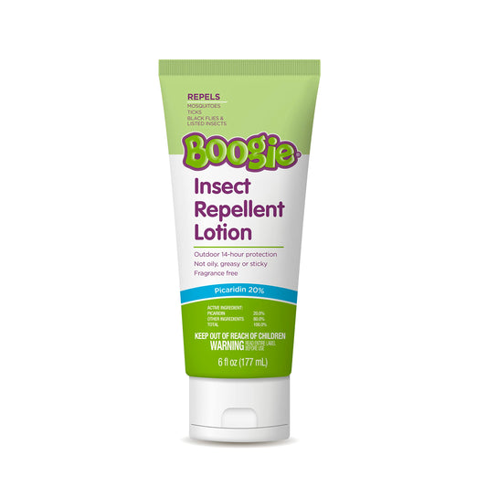 Boogie Insect Repellent Lotion bottle front with 20 percent picaridin protection for the family