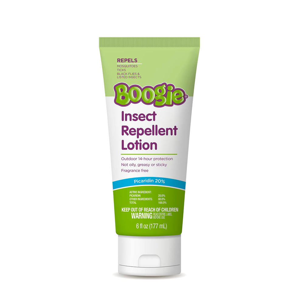 Boogie Insect Repellent Lotion bottle front with 20 percent picaridin protection for the family