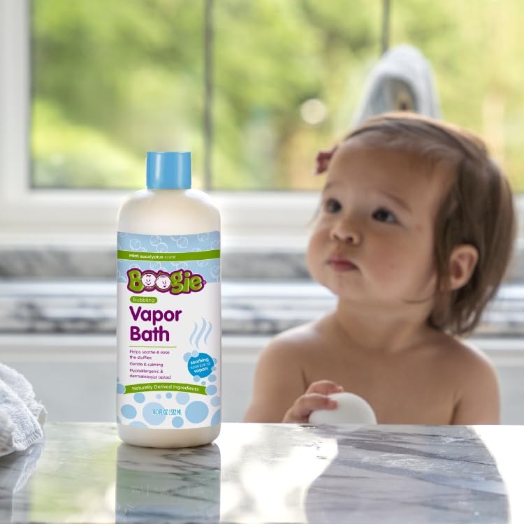 Close-up of Boogie Kids Botanical Bubble Bath bottle