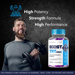 Two Boost TRT Max gummy bottles representing 2 months supply