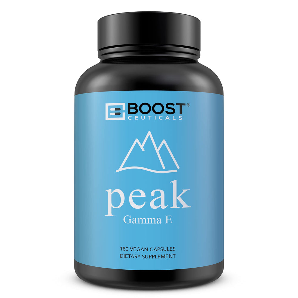 Bottle labelled BoostCeuticals Vegan Vitamin E Gamma Tocopherol 180mg