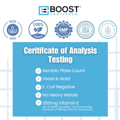 Close-up of BoostCeuticals vegan Vitamin E Gamma Tocopherol capsules