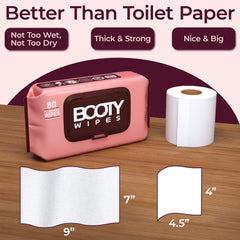 Booty Wipes aloe vitamin E-infused formula offers gentle skin care.