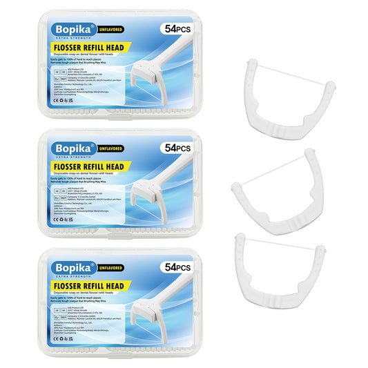 Bopika Flosser Refill Head Ultraclean packaging with 54-count box.