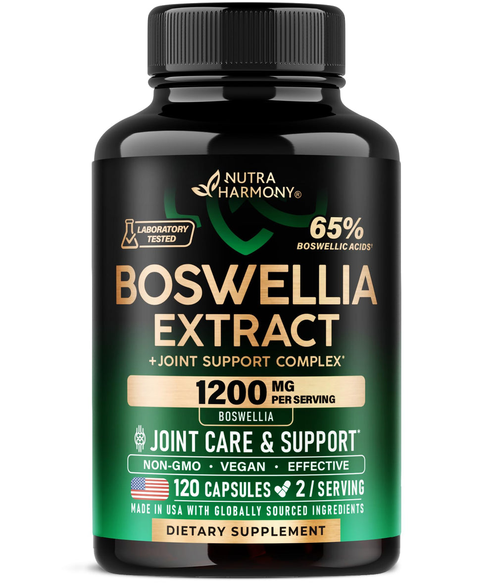 Front view of Boswellia 1200mg bottle with label