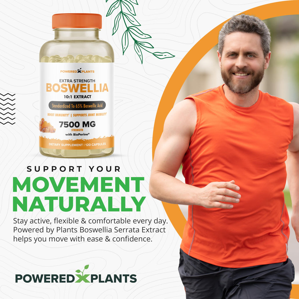 Capsule highlighting high-potency 7500 mg Boswellia Serrata extract (10:1)