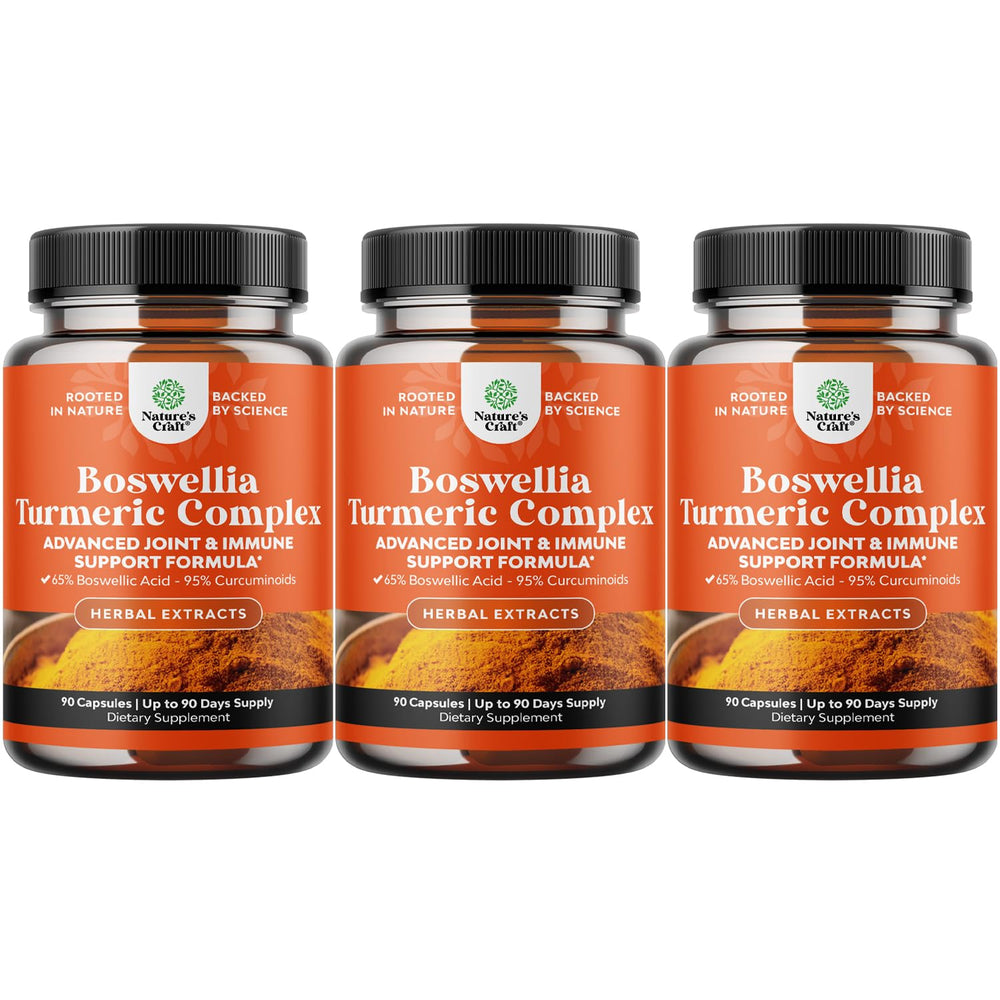 Bottle front view of Boswellia Turmeric capsules 500 mg