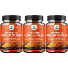 Bottle front view of Boswellia Turmeric capsules 500 mg