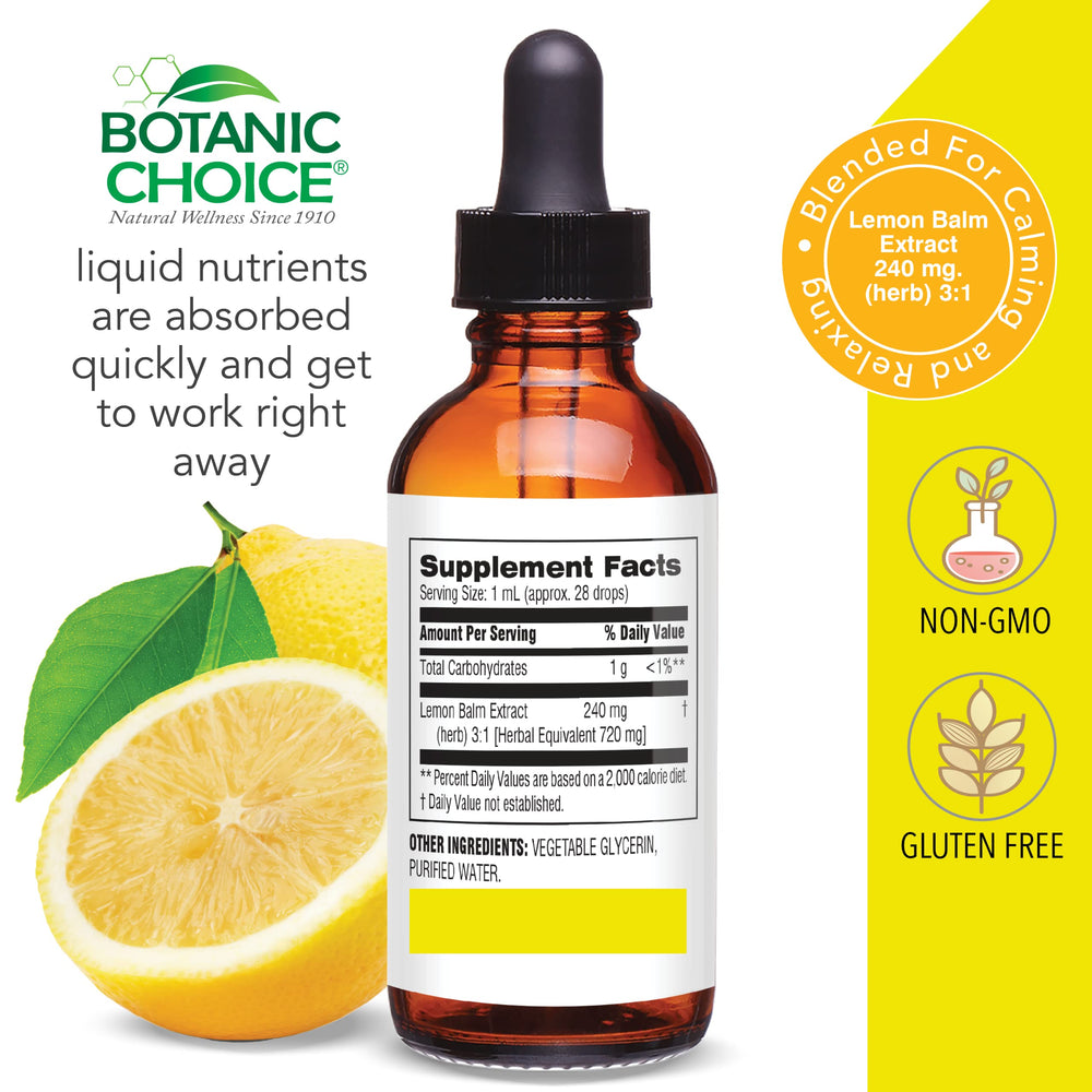 Label of Botanic Choice Lemon Balm Liquid Extract 1 oz bottle