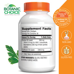 Close-up of parsley seed oil softgel capsules