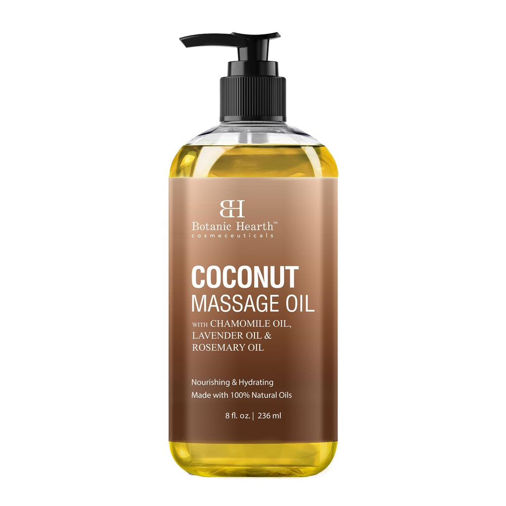 Main product image showing Botanic Hearth Coconut Massage Oil bottle