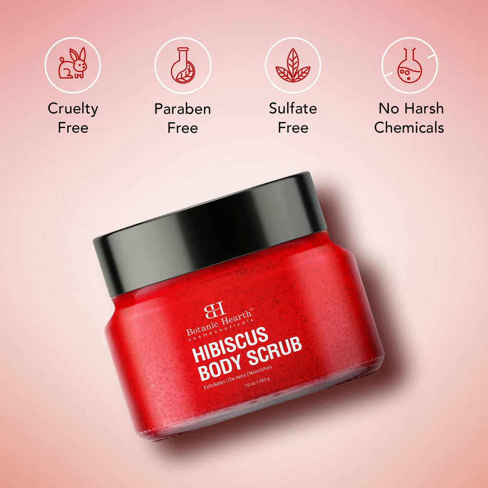 Botanic Hearth Hibiscus Body Scrub jar-open reveals rich texture ready for pampering
