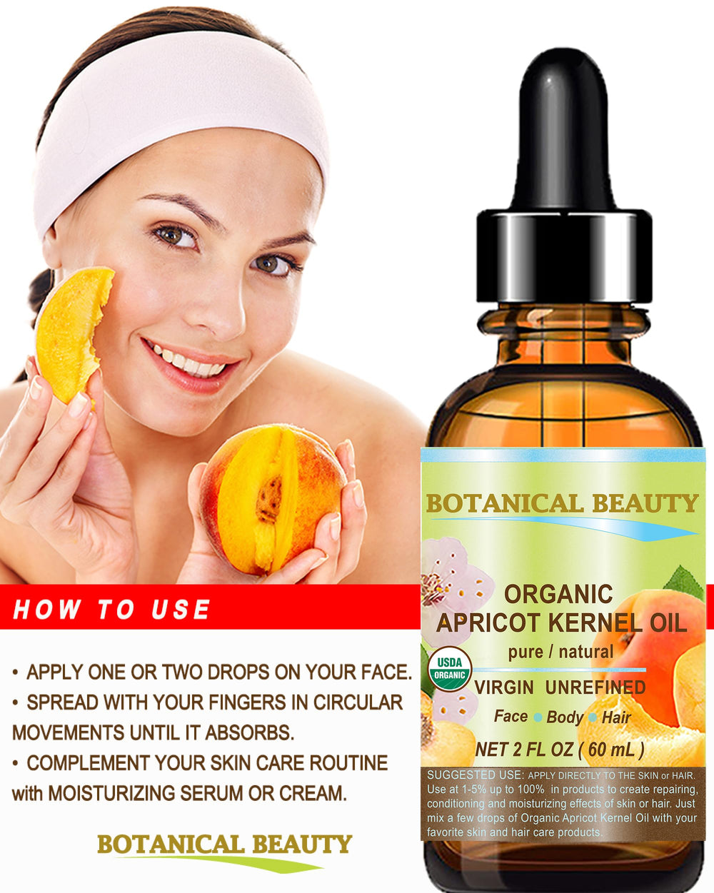 Botanical Beauty Apricot Kernel Oil for hair care adds shine and elasticity