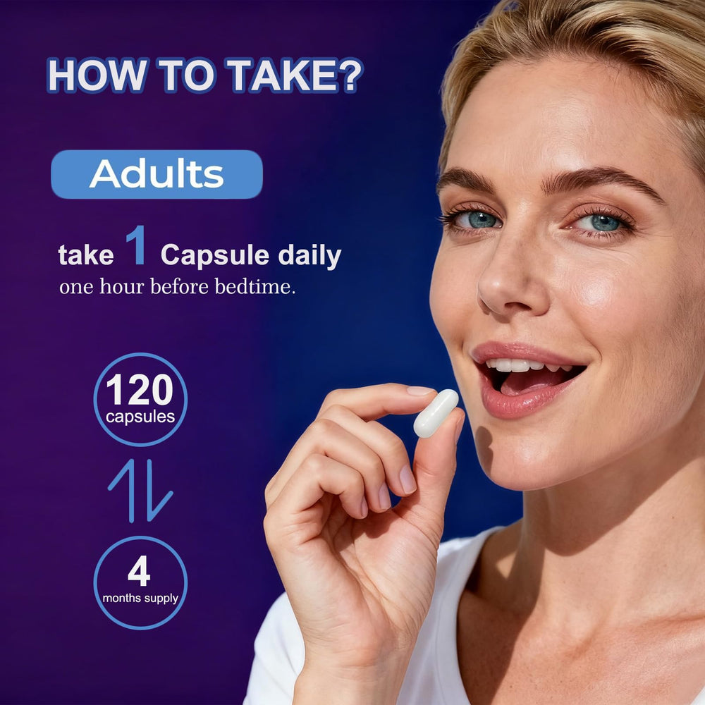 Bottle side view with 120 capsules representing the 4-month supply