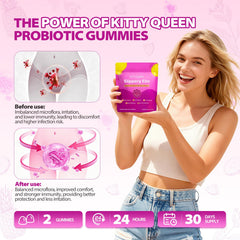 Bottle of Kitty Queen Slippery Kitty Probiotic Gummies 60 count with label