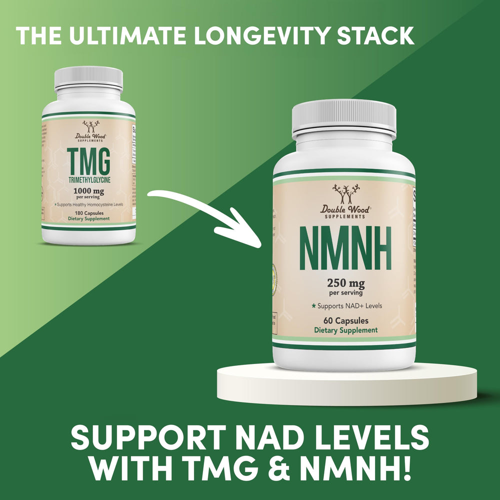 Double Wood TMG bottle and capsules on white background