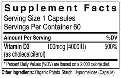 Bottle and capsules of Vitamin D3 4000IU 60-count vegan formula
