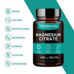 Open bottle with magnesium citrate 400 mg capsules