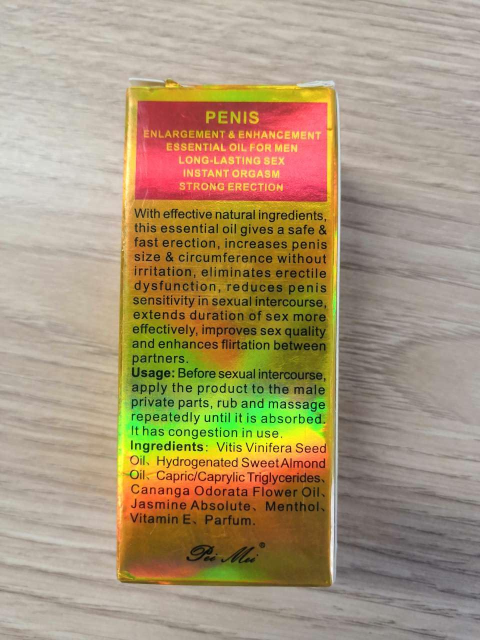 Close-up of the massage oil bottle showing texture