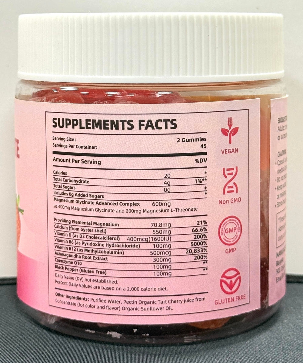 Front view of magnesium glycinate gummies bottle